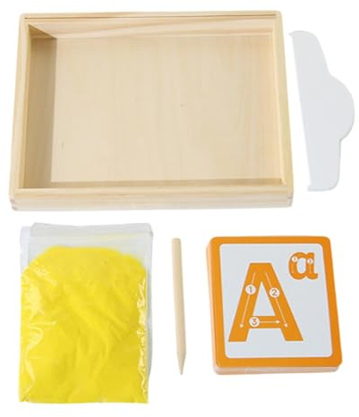 Educational Sand Tray, Letter Tracing Toy, Letter Writing Activity, Wooden Sand Tray for Letter Writing with Pen, Sand, and Cards, Preschool Learning Sensory Toy, 8.66x7.09 Inches for Kids Ages 3+