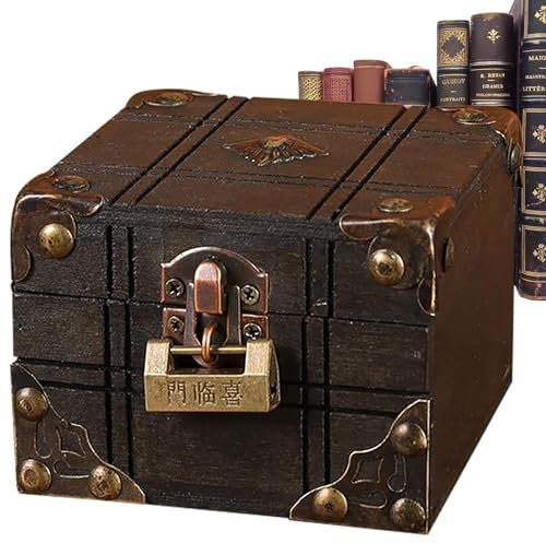 GjnjfdF Mini-Schmucktruhe - Retro-Aufbewahrungsbox aus | Mit Schloss Vintage Schmuck Schatzkiste Kleine Aufbewahrungsbox für Zuhause, Kindergeschenk, Desktop-Organizer