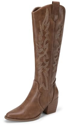 DREAM PAIRS Bottes Femme Elégantes avec Talon Haut Botte de Cow-Boy Western avec Eclair Latérale Cuissarde Confortable