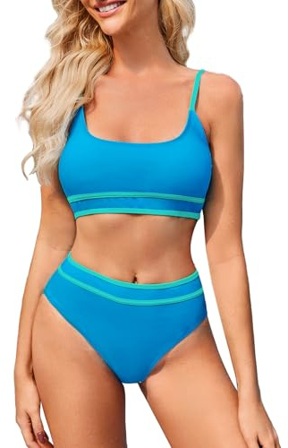 TcIFE Tvådelad baddräkt för kvinnor - sexig hög midja bikiniset med push up, strandkläder för kvinnor, Blå, S