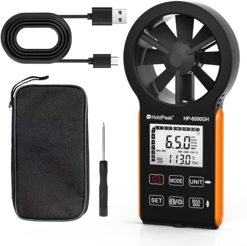 HoldPeak Anemometer Handheld, Digital Wind Speed Meter with Backlight | Air Flow Velocity Temperature CFM Measuring Device for outdoors garden Surfing HVAC Vent,Rechargeable