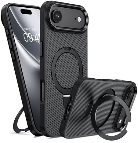 GUAGUA Magnetic Mobile Phone Case for iPhone Air Case [Compatible with MagSafe] with Ring Stand Shockproof Protective Case Carbon Fibre Pattern Case for iPhone Air (6.5 Inches) Black