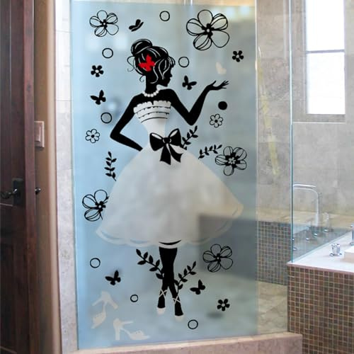 Vinilo Ventana Anti Sol Chica Flor Azul Vinilos para Cristales Translucido Window Film Vinilo Opaco para Ventanas Privacidad Lámina Privacidad Ventana Baño Cocina 60x116cm/2 Pcs