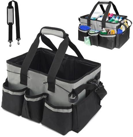 Large Cleaning Caddy Bag with Handle, Heavy Duty Cleaning Supply Organizer | Multi-Compartment Cleaning Caddy Bag with Detachable Dividers & Shoulder Strap,Tote Bag Organiser for Cleaners Housekeepers