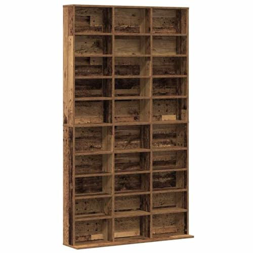 ACAGALA Estantería para CD, DVD, Blu-ray, con 24 compartimentos, armario de madera antigua de 101 x 23 x 177,5 cm, estantería de pared para colecciones y vitrina