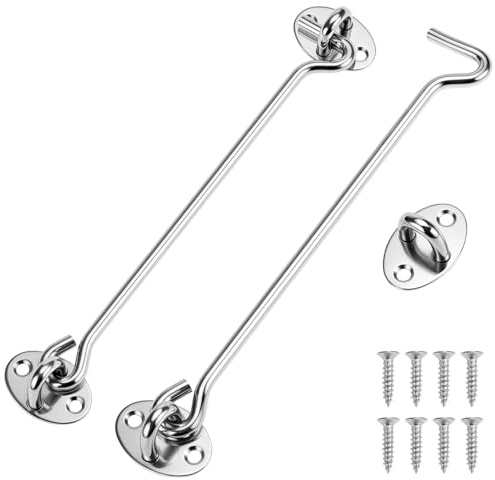 QWORK® Lot de 2 Crochet Porte En Acier Inoxydable, Crochet Fermeture Porte, Pour Porte De Grange, Porte De Garage, Loquet De Portail De Jardin, Avec Vis De Montage, 20 cm