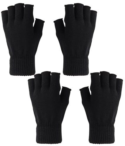 CHDZSW 2 Paar Fingerlose Handschuhe Herbst Winter Fingerlose Fäustlinge Warme Gestrickte Winterhandschuhe Acrylic Halbfingerhandschuhe Kinder Herren Damen für Laufen, Radfahren, Fahren, Innen, Außen