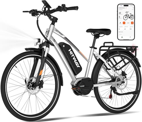 HITWAY Bici Elettrica 27,5/28 con Motore Centrale/Mozzo Posteriore, 250W, Batteria 36V 13Ah Amovibile, Autonomia Max 180 km, 7 Marce, E-Bike Città Trekking per Adulti Uomo/Donna