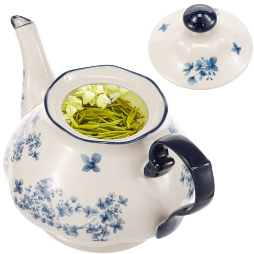 Cafetière en porcelaine 1,3 l - Théière en porcelaine bleue et blanche - Théière en céramique - Esthétique orientale - Pour thé de l'après-midi, fêtes d'anniversaire, Noël, mariages