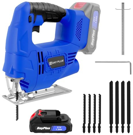 Electric Jigsaw Tool, Power Jig Saws with 1500mAh Battery and Charger，3000SPM Jigsaw with LED，Angle Cut ± 45 °, with 8 PCS Sawblades for Wood Metal Cutting