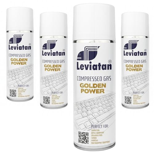 LEVIATAN GOLDEN POWER Druckluftspray 4er Set 400ml – Reiniger für Elektronik, PC, Tastatur, schwer zugängliche Stellen
