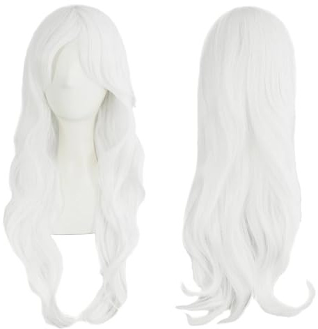 ZXTGBQ largo rizo cosplay Resistente Calor con Blanco, Peluca larga 70 cm/ 28 pulgada para Adultos Mujeres, para Anime Fiestas, Uso diario, Halloween
