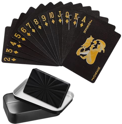 LEPGUYO Schwarzer Spielkarten, 100% Wasserdichtes Diamant Spielkarten, Plastik Pokerkarten, Schwarze Poker Kartendeck, Pokerkarten für das Geschenkpartyspiel, Mit Schwarze Aufbewahrungsbox