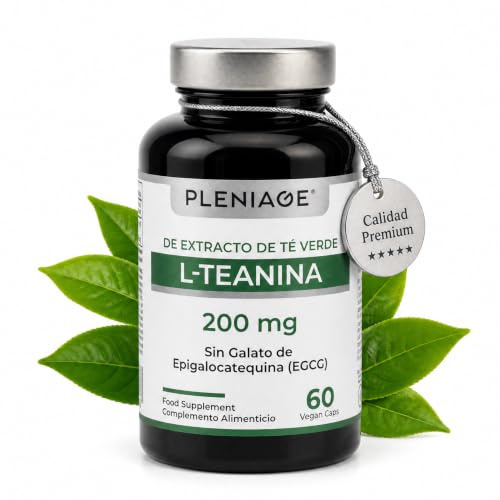 Pleniage L-Teanina 200 mg, Sin Cafeína ni EGCG, Clean Label, 60 Cápsulas Veganas, Fabricado en España