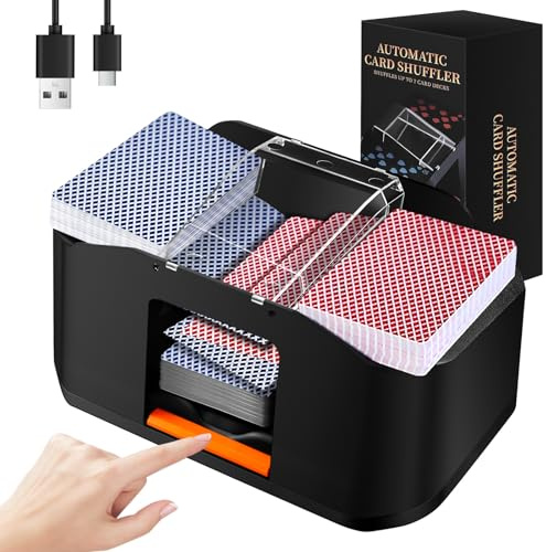 DESPOINA Kartenmischmaschine, Automatischer elektrischer Kartenmischer, Geräuscharmer & wiederaufladbarer Mischer (2000mAh Akku) für 2 Kartensätze, Poker, Texas Hold'em, Blackjack, Heimkartenspiele