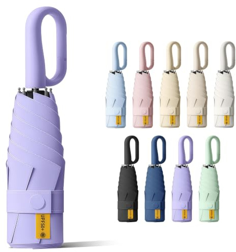 BoomCelocity Mini Ombrello da Viaggio Con Moschettone– Rivestimento in Tessuto, Anti UV 99,9% (UPF 50+), Compatto Pieghevole Leggero, per Pioggia e Sole, Unisex Uomo Donna
