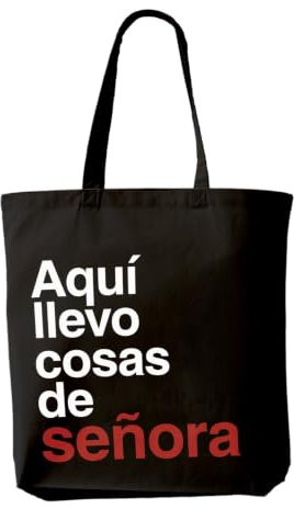 AKARURE Bolsa Tote Bag algodón Aquí Llevo Cosas de Señora Regalo Original Mujer 38x42