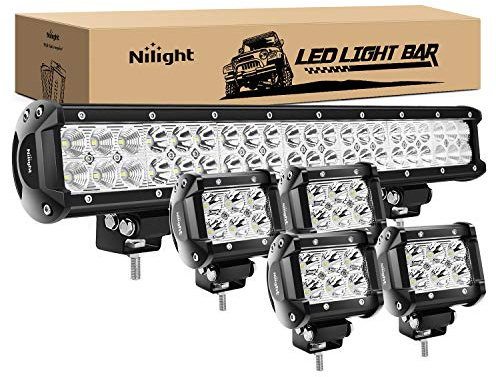 Nilight 20Inch 126W Spot Flood Combo Led Light Bar 4PCS 4Inch 18W Spot LED Pods Fog Lights for Boat Truck Tractor Trailer Off-Road Pickup Golf Cart SUV ATV UTV 4x4 Van Camper