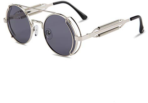 Karsaer Steampunk Sonnenbrille Retro Runde Hippie Metallrahmen Sonnenbrillen Vintage Festival Brille für Damen Herren mit UV-Schutz