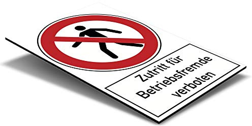 Schild Zutritt für Betriebsfremde verboten mit Warnsymbol – Hinweisschilder für Betriebe – Alu-Verbund Warnschild (200 x 300 x 4 mm | Weiß) | Alu-Verbund-Schild 20x30 cm, 4 mm – UV-Direktdruck, wetterfest, für Innen- und Außenbereich