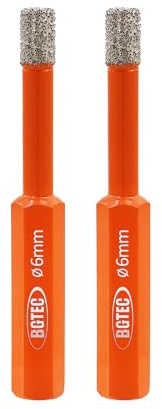 BGTEC Dry Diamond Drill Bits 2pcs 6mm Tile Drill Bits with Hex Shank for Granite Marble Porcelain Tile Ceramic Masonry