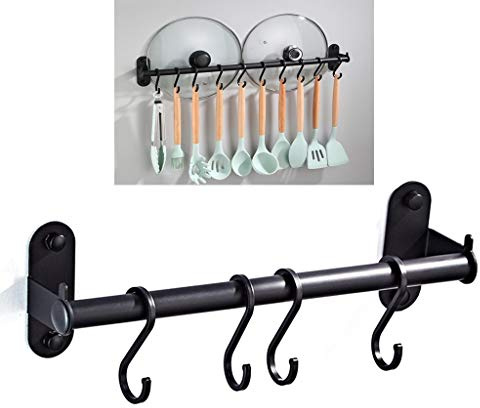 MNBVH Edelstahl Küchenleiste, Kann als Topfdeckelhalter und Aufhängung Küchenutensilien, Küchenreling mit S-Haken, Küchenhalter Hängeleiste Ohne Bohren 30cm