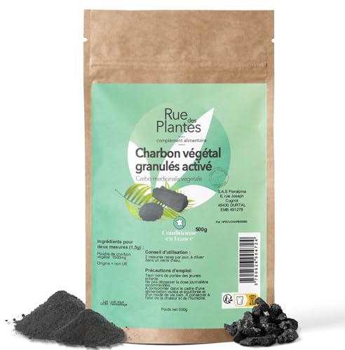 Charbon Végétal Actif Poudre 500 g – Poudre Naturelle d’Adsorption, Soutient la Détox Digestive & Aide à Soulager les Inconforts Abdominaux | Conditionnée en France, RUE DES PLANTES