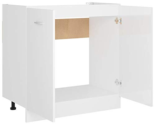 Tidyard Küchenschrank Spülenunterschrank Küchenzeile Küchenmöbel Unterschrank Küchenunterschrank Schrank, Spanplatte Hochglanz-Weiß 80 x 46 x 81,5 cm