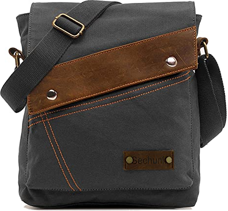 Sechunk Canvas Schultertaschen Crossbody Taschen Messenger Bags Geldbörse für Männer Frauen, Grau