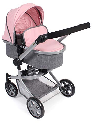 Bayer Chic 2000 – Dockvagn Mika, 2-i-1 kombidockvagn för barn från 4 till 8 år, melange grå-rosa, 73 x 41 x 82 cm