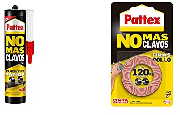 Pattex No Más Clavos Original, Adhesivo De Montaje Resistente, Pegamento Extrafuerte Para Madera+ No Más Clavos Cinta, Cinta Adhesiva Para Aplicaciones Permanentes
