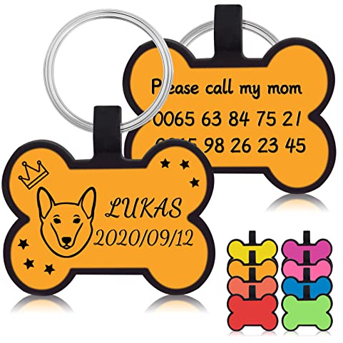Uiopa 2 Stücke Hundemarke mit Gravur, Kein Lärm Hundemarke Personalisiert Anhänger Hundehalsband Adressanhänger Hund und Katze Hundemarken, Hundeanhänger mit Gravur für Hunde und Katzen (Golden)