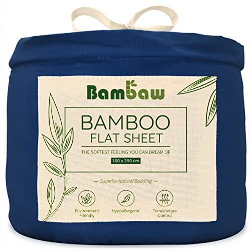 Bambaw Sábana Encimera de Bambú Cama 90/105, 180x290 cm, Ropa de Cama de Bambu Hipoalergenica y Anticalor, Sabana Frio Verano e Invierno, Sabanas Termicas 90/105 cm (Azul Marino)