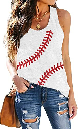 Baseball Tanks Top Women Love Baseball Graphic Shirts Baseball Sleeveless Tops Casual Workout Vest Shirt White
