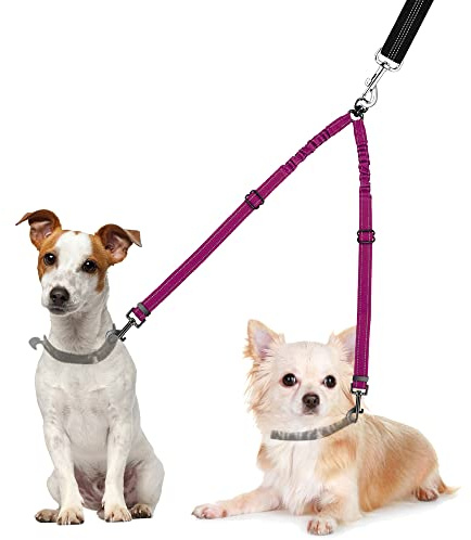 Nasjac Doppelte Hundeleine, kein Verheddern 360° drehbarer Splitter Doppelleine fur Zwei Hunde, verstellbare stoßdämpfende Bungee-reflektierende Leine für Hunde klein mittlere und große Lauftraining