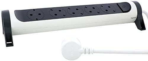 LEGRAND Regleta de enchufes, con Interruptor, Enchufe múltiple con 5 Tomas de Corriente, Cable de 1,5 MTS, Color Blanco/Gris Oscuro 694531