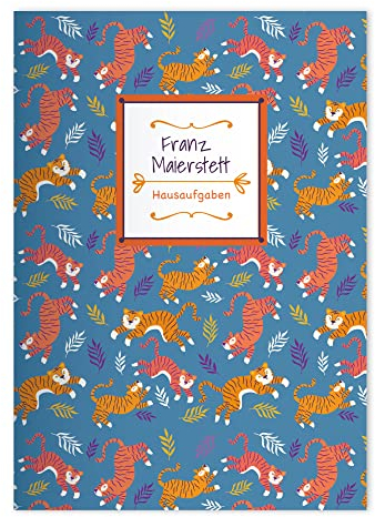Kartenkaufrausch 8x personalisierte Fröhliche Tropen DIN A4 Schulheft, Rechenhefte mit tanzenden Dschungel Tigern in Blau Lineatur 20 (blanko)