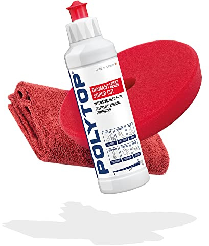 Premium Auto Politur Bundle: POLYTOP Diamant 5000 Super Cut 250ml + POLYTOP Cutting Pad 165mm + detailmate Poliertuch 550GSM - Zur professionellen Autoaufbereitung, auch für Einsteiger geeignet