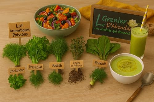 Lot 950 Graines Aromatiques à semer - Le Grenier d'Abondance - spécial poisson - 6 sachets individuels