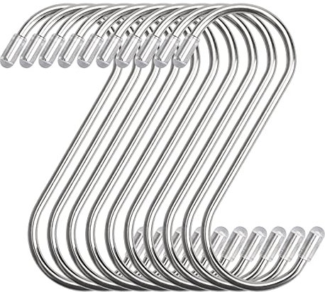 10 Pcs S Hooks Heavy Duty Solid Metal Hangers S Shaped Hook Clothe Hanging Hooks Hanger Stainless Steel Hooks for Family Meal, Garden Plants, Bird Feeders, Home, Office