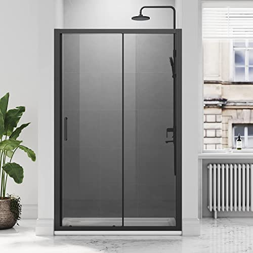 ELEGANT Black Sliding Shower Door Shower Screens with 8mm Easy Clean Glass Modern Bathroom Shower Enclosures Wetroom Cubicles 1400mm