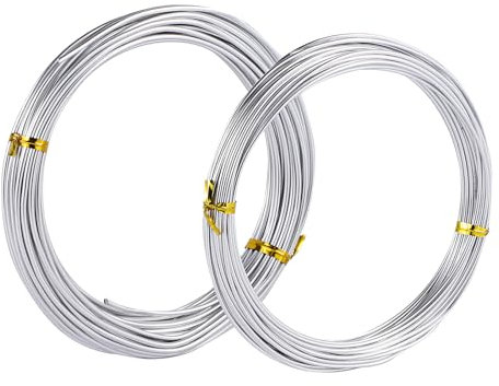 2 Rollen Basteldraht Silberdraht zum Basteln, 2mm/1,5mm x 10m Aluminiumdraht zum Basteln, Schmuckdraht, Bindedraht Bonsaidraht Modellierdraht für Schmuckherstellung Floristik Draht, Insgesamt 20m