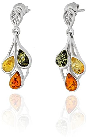 Aretes colgantes AMBEDORA en plata de ley 925 con ámbar báltico, color coñac, verde, limón, regalo para mujer, plata de ley, ámbar