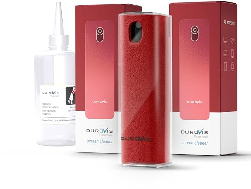Display Reiniger Durovis Essentials, Screen Cleaner, Bildschirmreiniger mit Mikrofasertuch inklusive 50ml Glasreiniger ohne Alkohol für Auto/Smartphone/Laptop/Tablet (rot, 3er Set)
