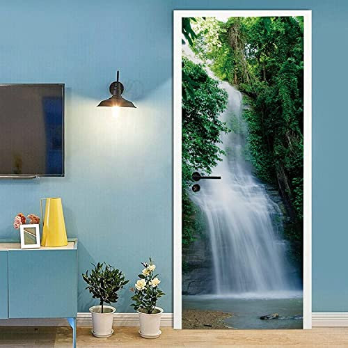 3D Türtapete Türfolie Selbstklebend Türposter Pvc Türaufkleber Fototapeten Wasserfall-Baumlandschaft 95 X 215 Cm - Kinderzimmer, Küche, Wohnzimmer, Schlafzimmer, Arbeitszimmer, Bürotür, Foto, Tür-Wan