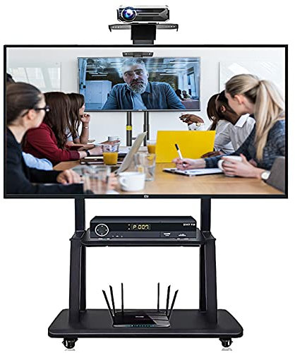 Soporte de TV rodante para carro de TV con ruedas y almacenamiento, se adapta a TV de 55/60/65/70/43/42 pulgadas, soporte de carro de TV móvil de piso negro para el hogar/oficina/sala de juntas