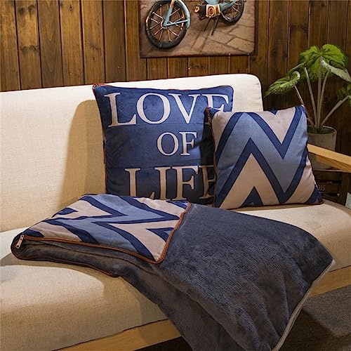 Surwin Kuscheldecke Flanell Decke, Reisedecke, Kissen Decke 2 in 1, Weich Sofadecke, Modern Reißverschluss Verwandlungskissen Decke für Sofa Ruhe Auto Büro Zuhause Schlafen (150x200cm,Dunkelblau)