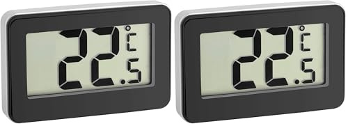 TFA Dostmann Digitales Thermometer, 30.2028.01, ideales Kühlthermometer, mit Magnet und Handler, klein und handlich, schwarz, L 68 x B 25 (14) x H 43 (61) mm (Packung mit 2)