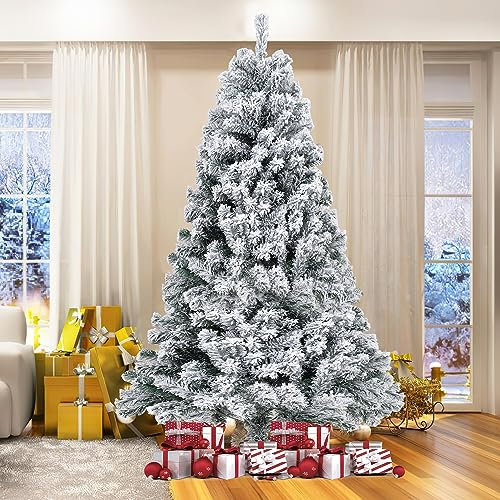 Jopassy Árbol de Navidad artificial con nieve, 180 cm, árbol de Navidad artificial, 860 puntas, sistema de paraguas plegable, resistente al fuego, incluye soporte flocado