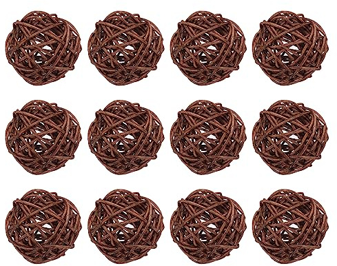 sourcing map 12 Stück Rattan Deko Dekokugel Rattankugeln, 5 mm Korbweide Rattan Kugeln Wicker Ball Wellensittich Spielzeug Vogelspielzeug für Vasenfüller Hochzeit, Braun
